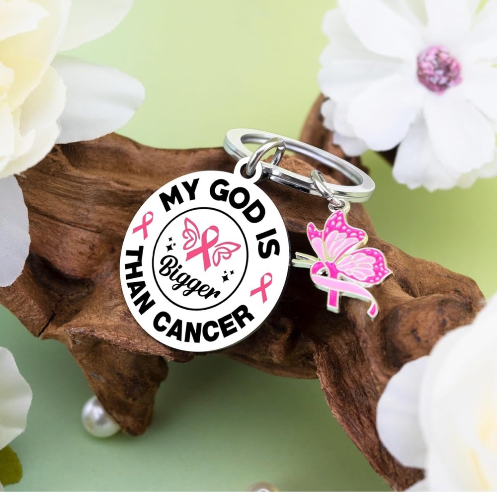 Inspirational Keychain with Pink Ribbon Charm